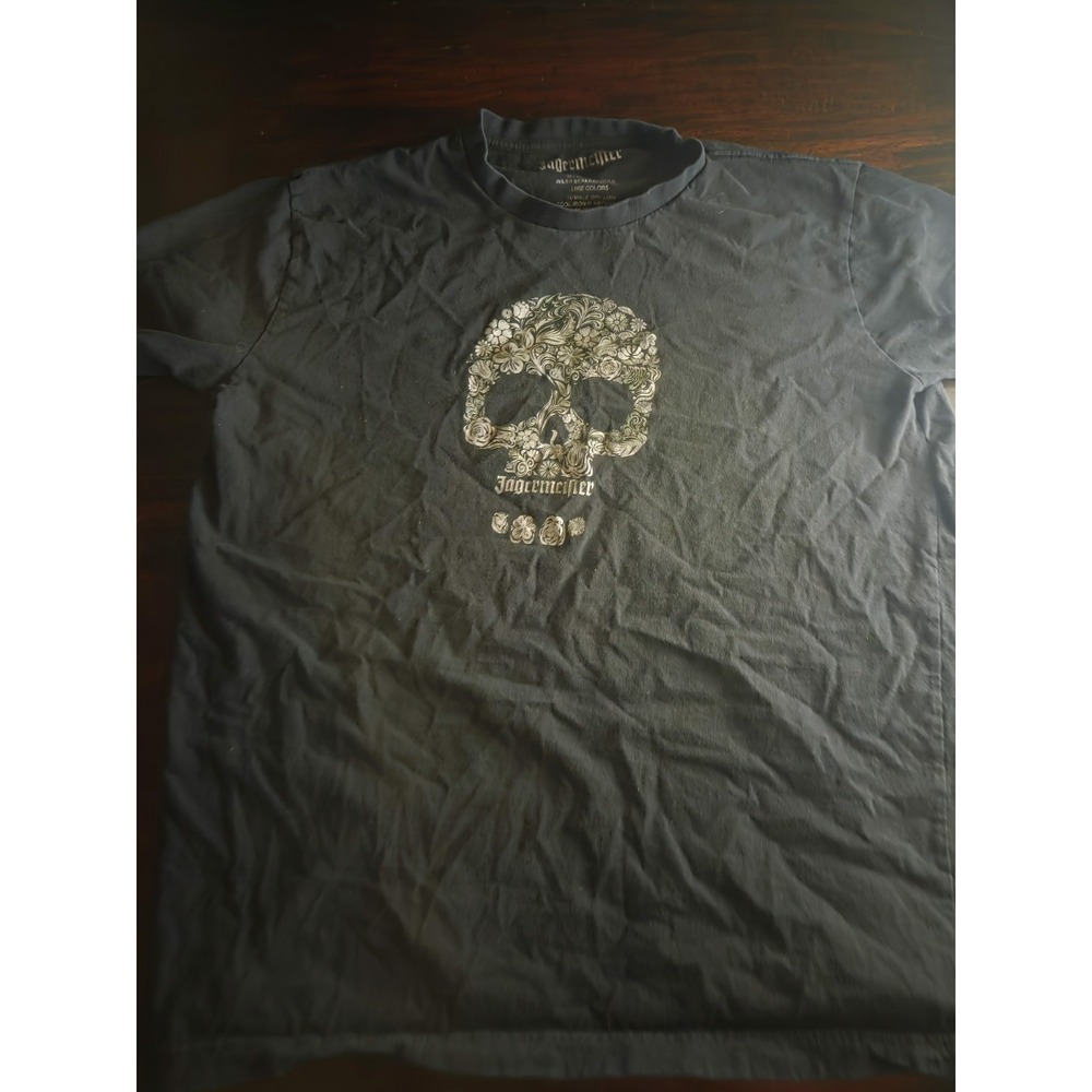 Jagermeifter Tshirt Men's Medium Black Graphic Print Skull Logo Bar Retro Sport